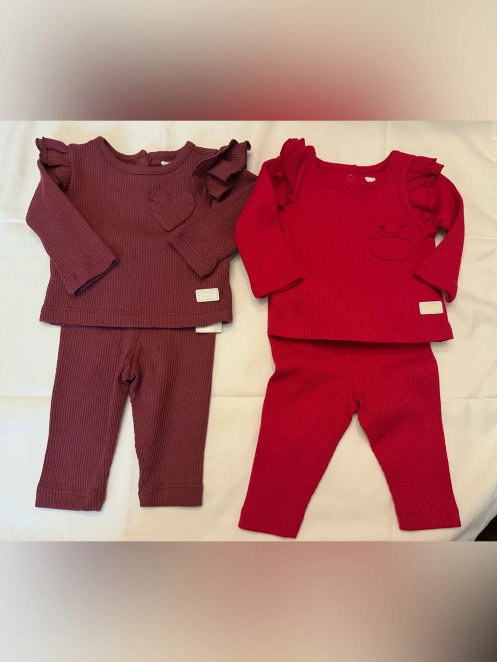 Koala Kids Baby Girl Flannel Two-Piece Set  Bundle- Burgundy & Red